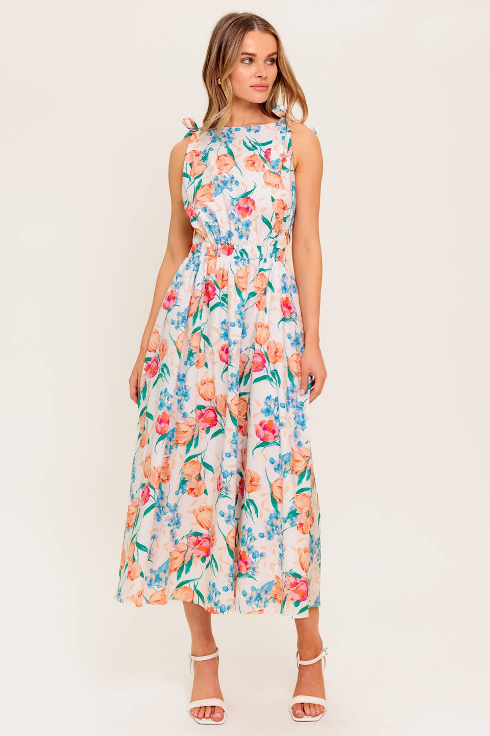 WHISPERING FLORA WOVEN MIDI DRESS Flying Tomato